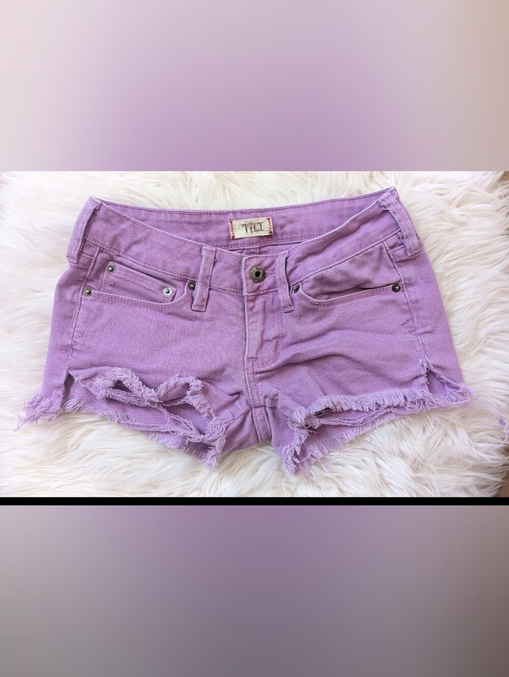 Tilt Purple Low Rise Distressed Stretch Shorts Size 0